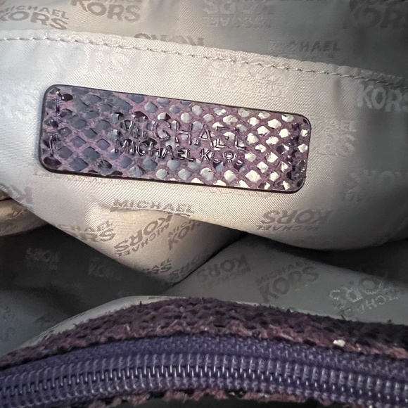 Michael Kors Purple Snake Skin Pattern Double Pocket Handbag - Picture 10 of 14